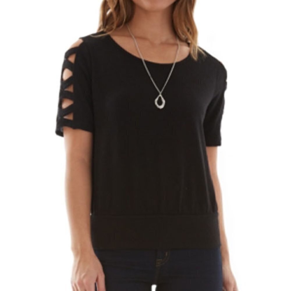 JR290 Bcx Black Juniors' Lattice Short Sleeve Top Size XS